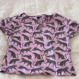 J Crew, patterned cotton SS top, womens XS, cute pink print